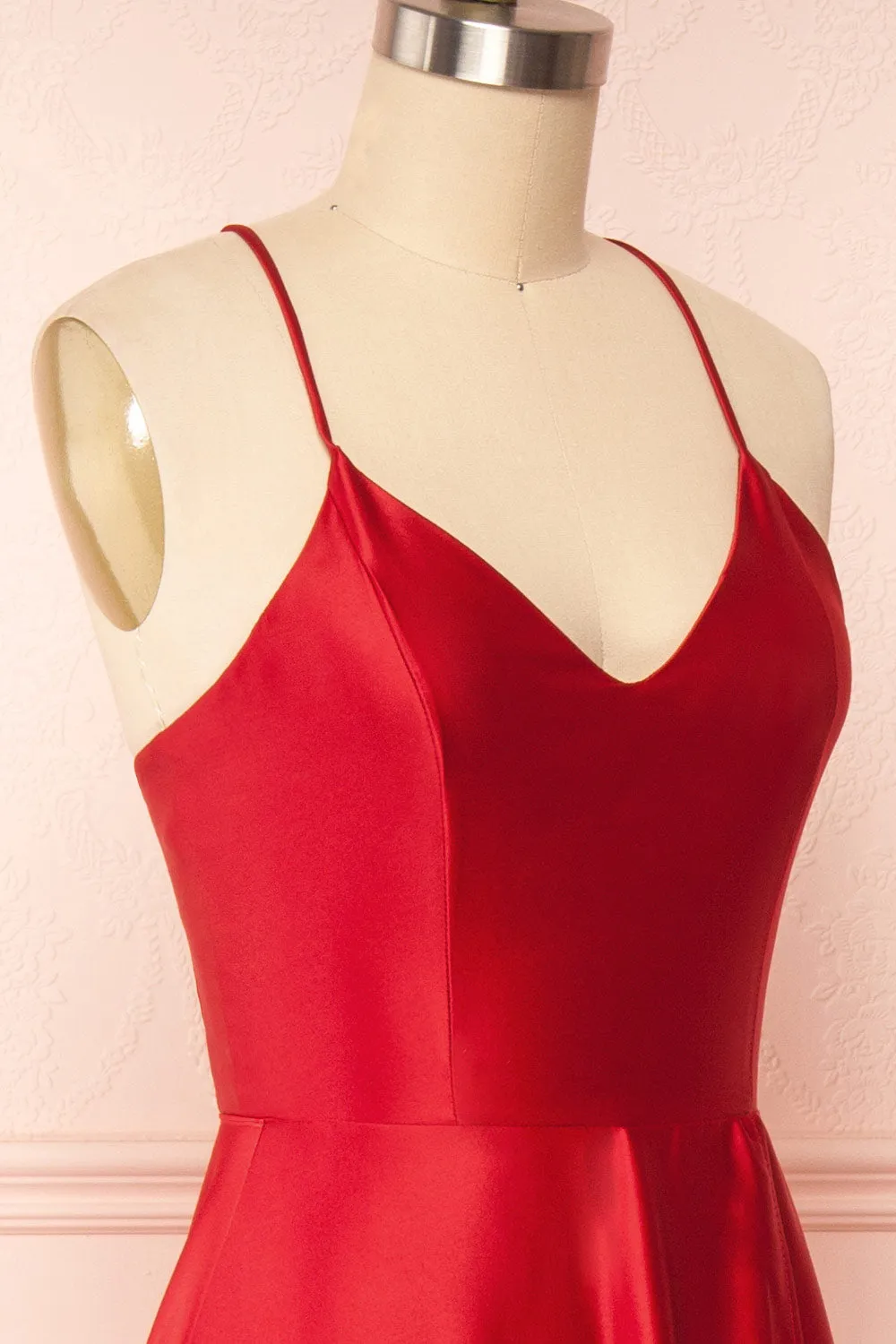 Julia Red | Satin Maxi Dress w/ High Slit