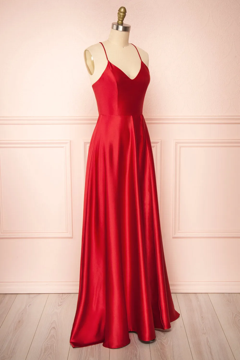 Julia Red | Satin Maxi Dress w/ High Slit