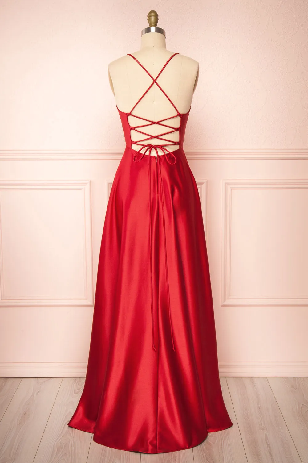 Julia Red | Satin Maxi Dress w/ High Slit