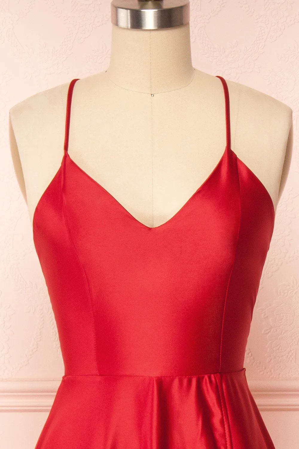 Julia Red | Satin Maxi Dress w/ High Slit
