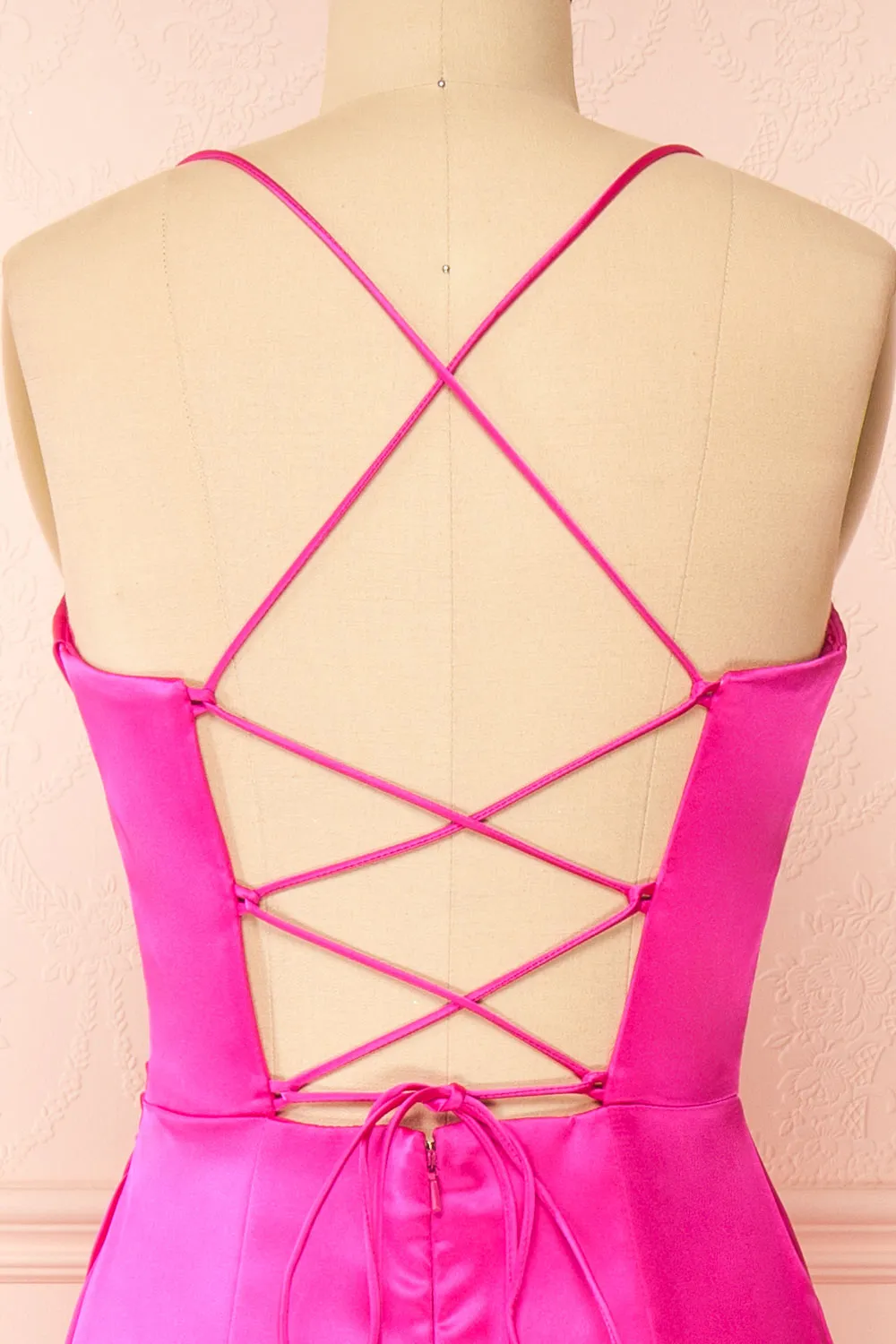 Kesha Fuchsia | Corset Cowl Neck Maxi Dress