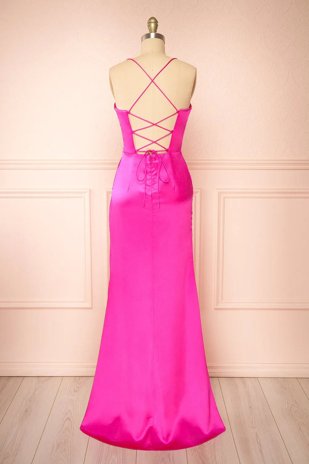 Kesha Fuchsia | Corset Cowl Neck Maxi Dress