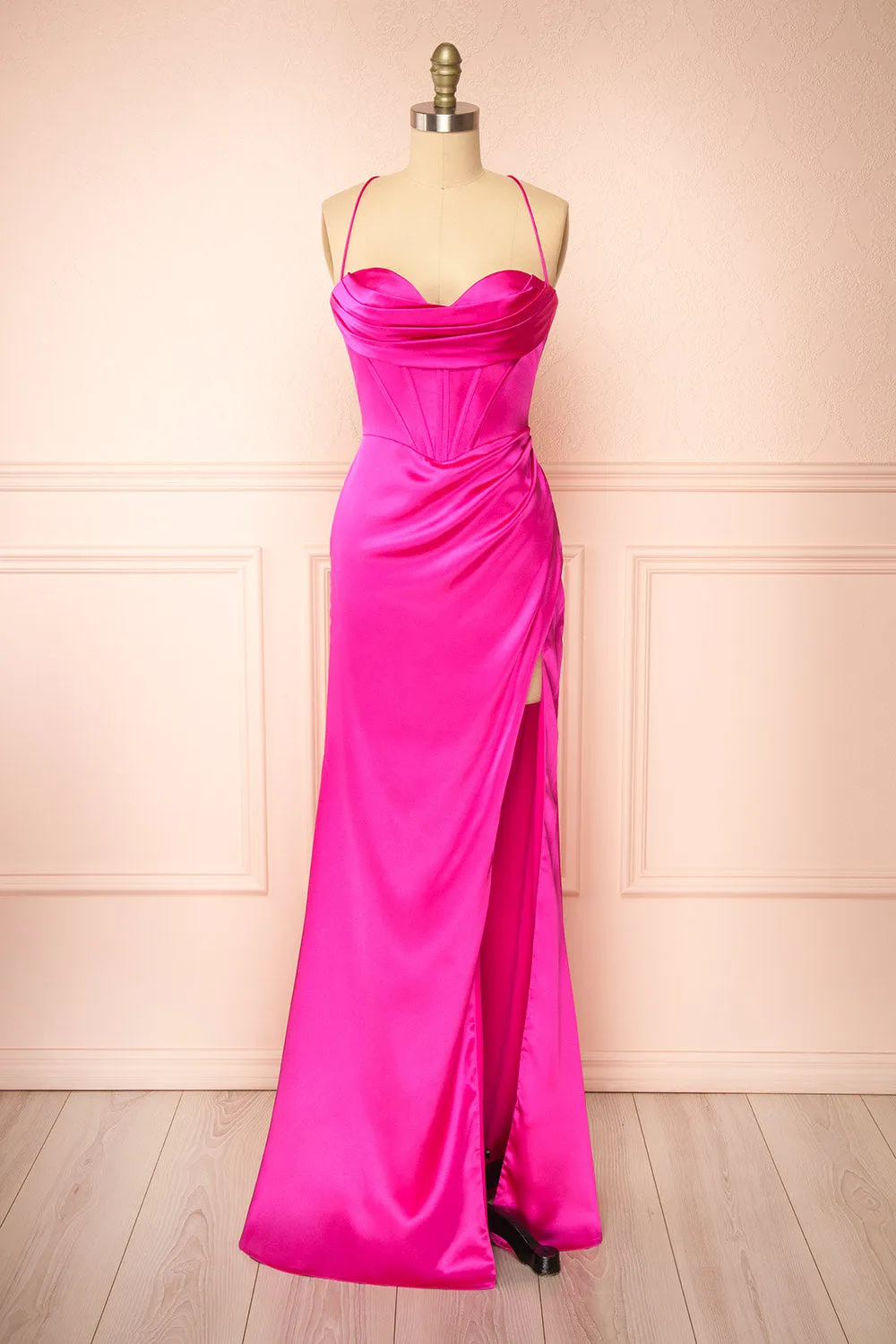 Kesha Fuchsia | Corset Cowl Neck Maxi Dress