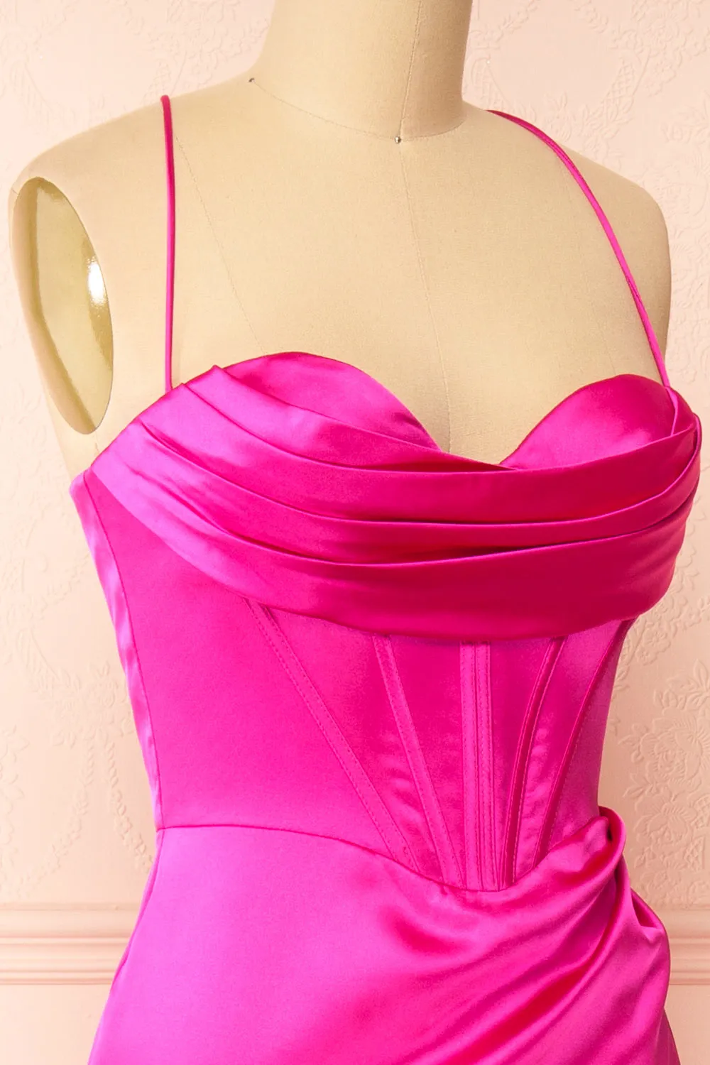 Kesha Fuchsia | Corset Cowl Neck Maxi Dress