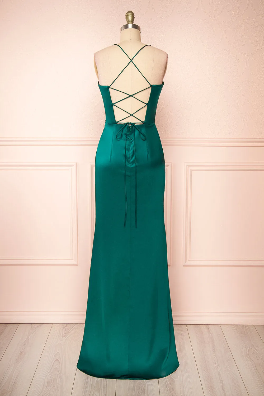 Kesha Green | Corset Cowl Neck Maxi Dress