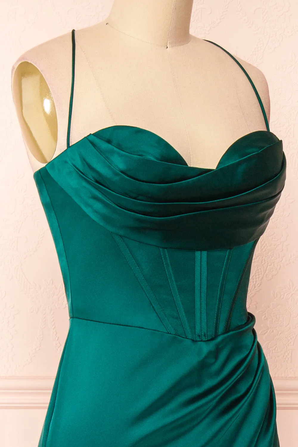 Kesha Green | Corset Cowl Neck Maxi Dress