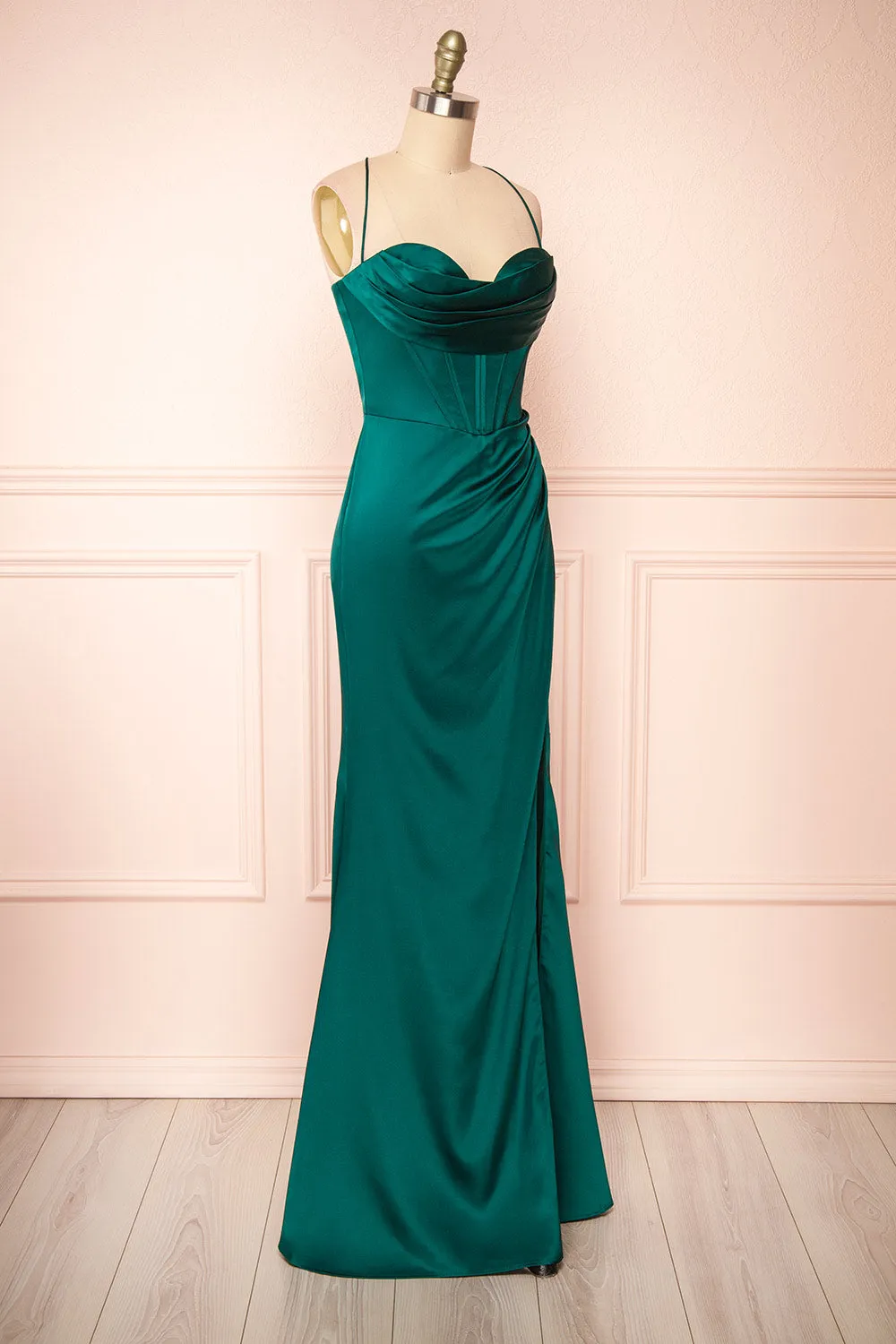 Kesha Green | Corset Cowl Neck Maxi Dress