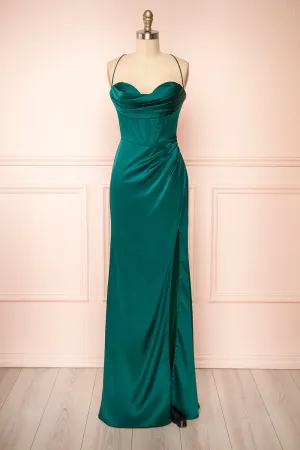 Kesha Green | Corset Cowl Neck Maxi Dress