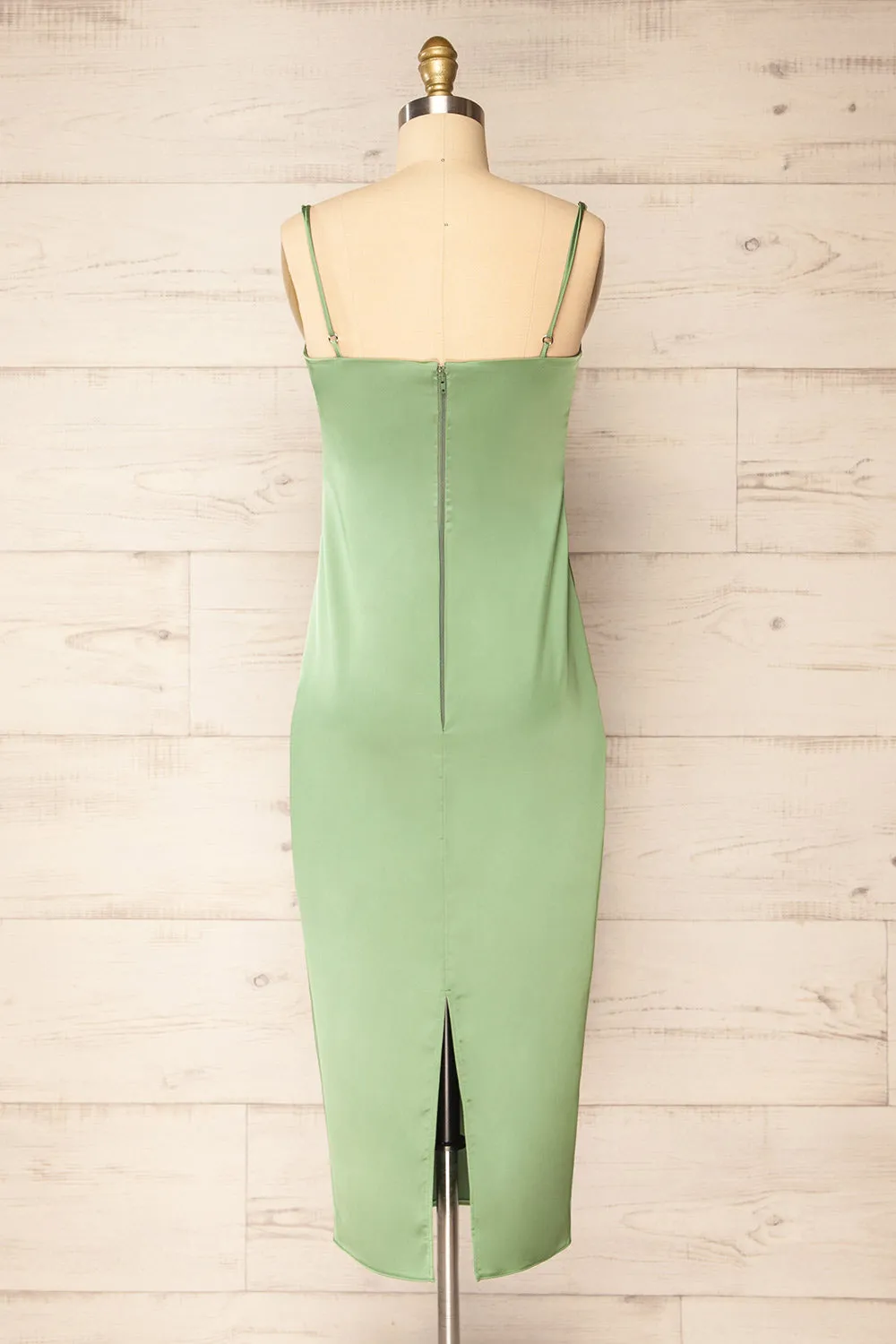 Korina Sage | Fitted Satin Midi Dress