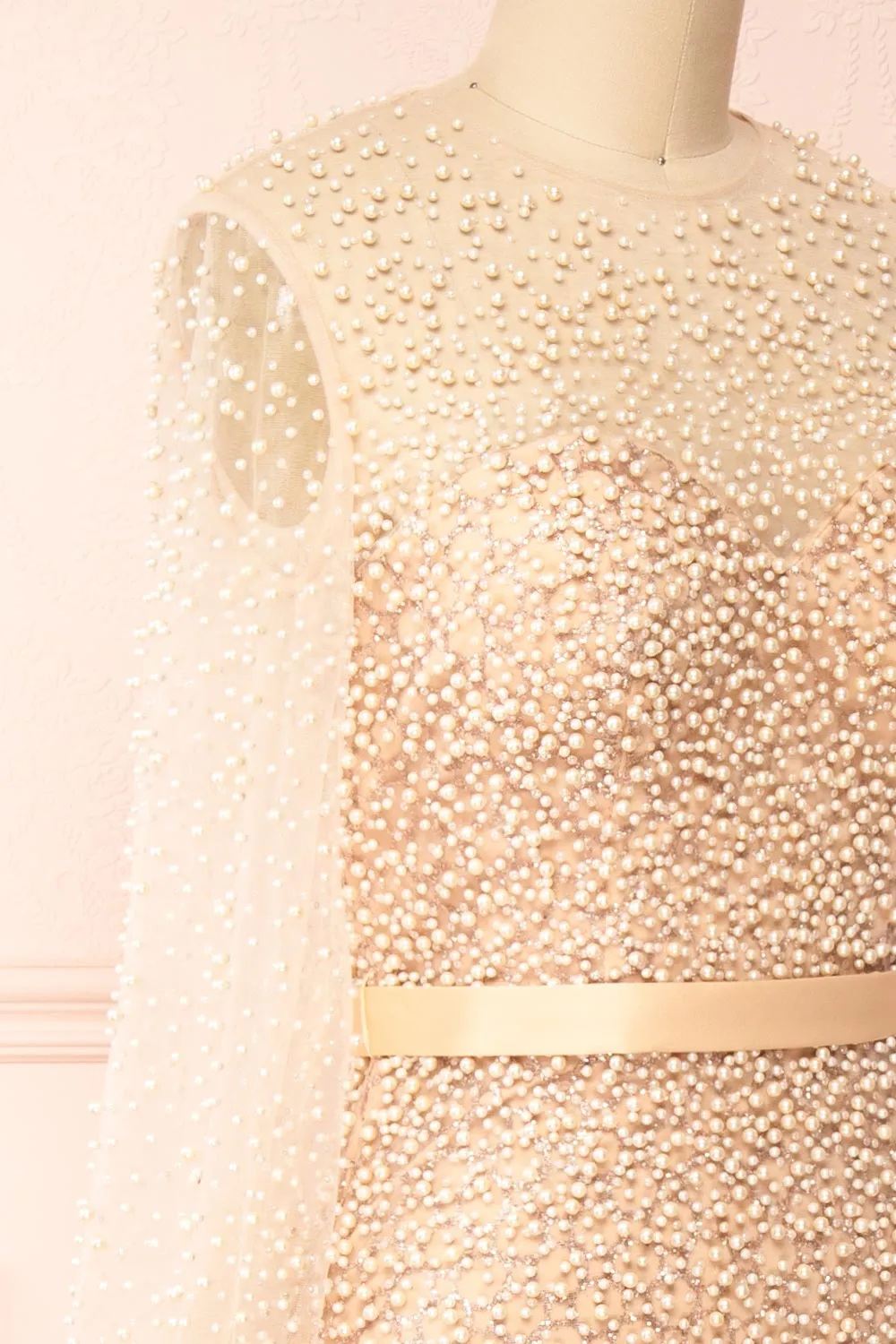 Laelia | Long Sleeve Beaded High-Low Midi Dress