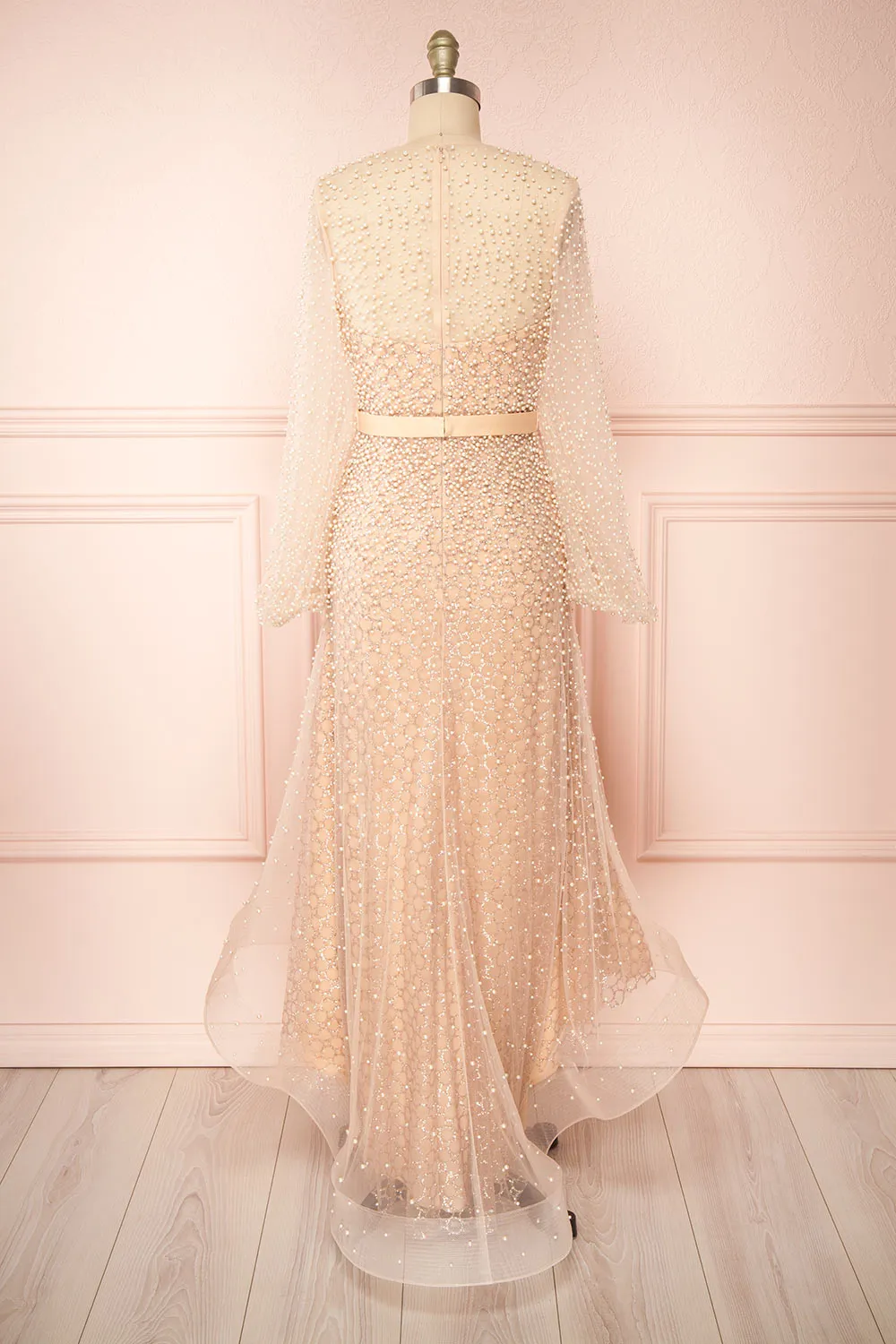 Laelia | Long Sleeve Beaded High-Low Midi Dress