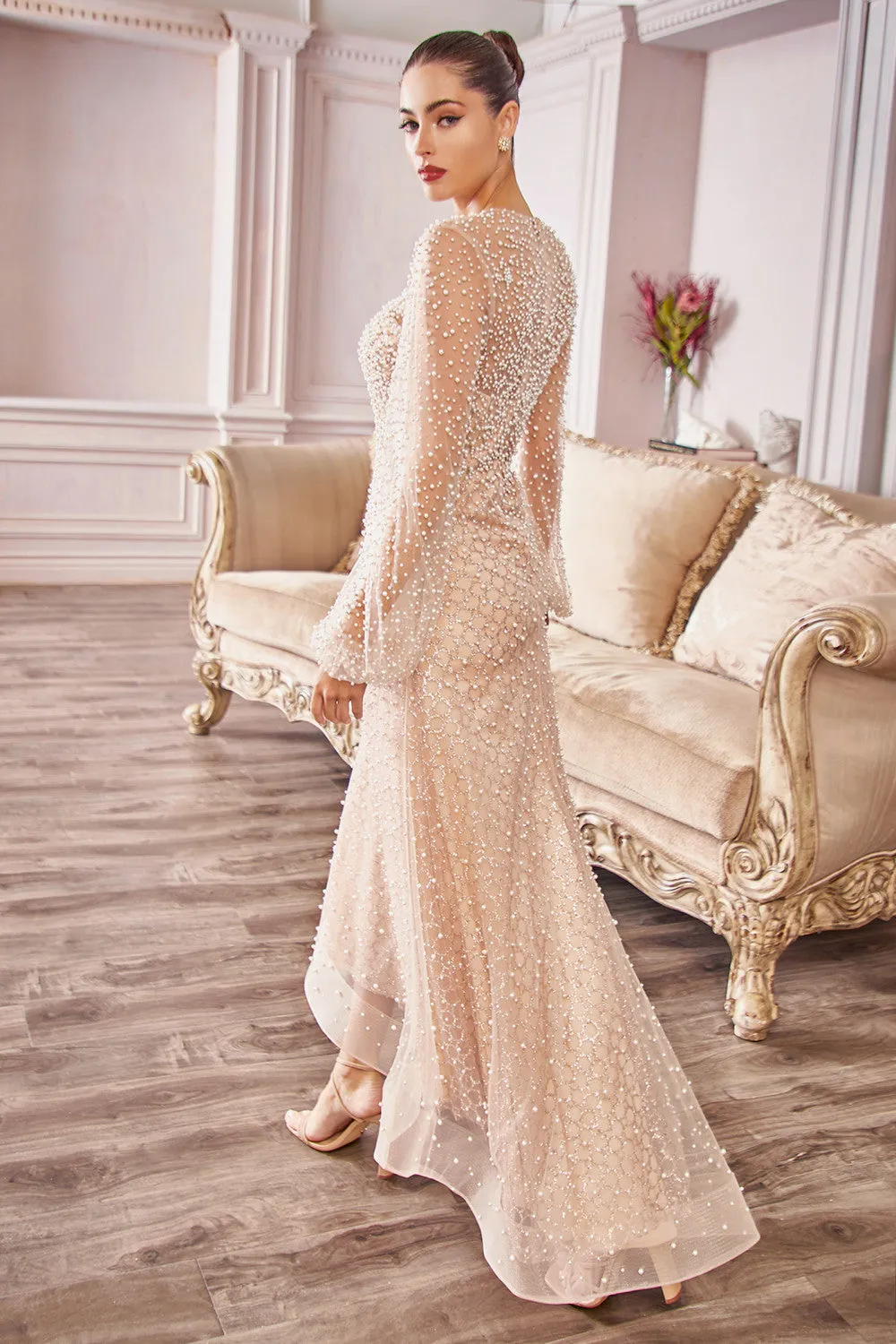 Laelia | Long Sleeve Beaded High-Low Midi Dress