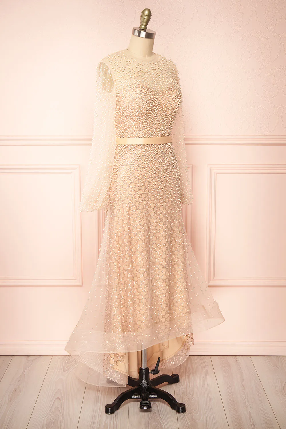 Laelia | Long Sleeve Beaded High-Low Midi Dress