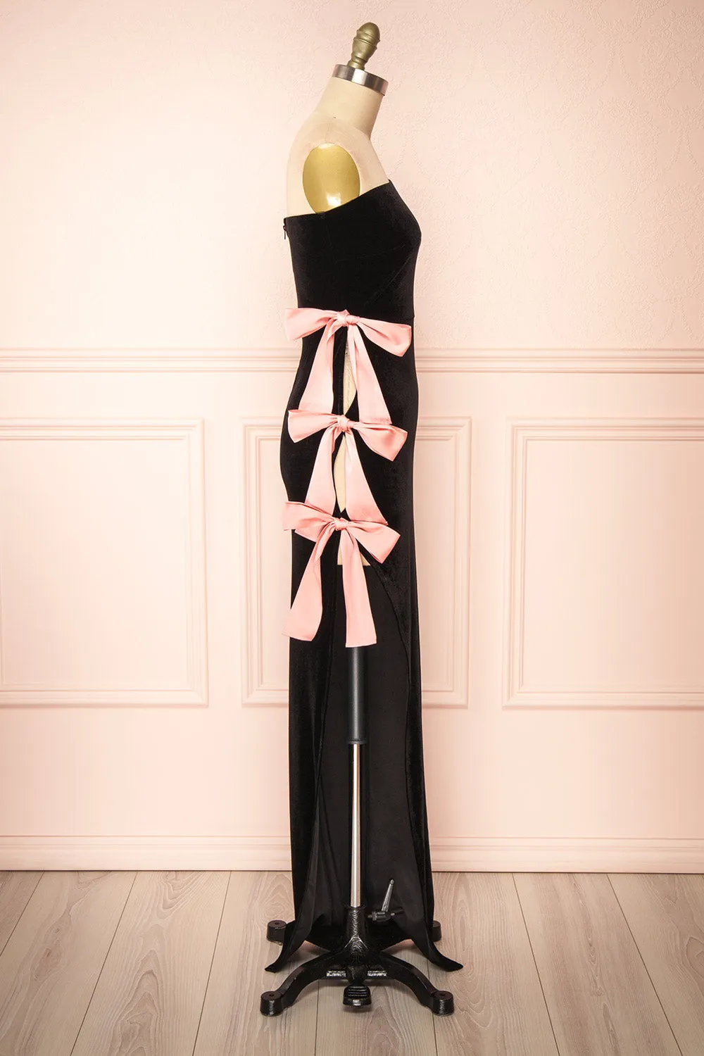 Maelise | Black Velvet Maxi Dress w/ One Sleeve