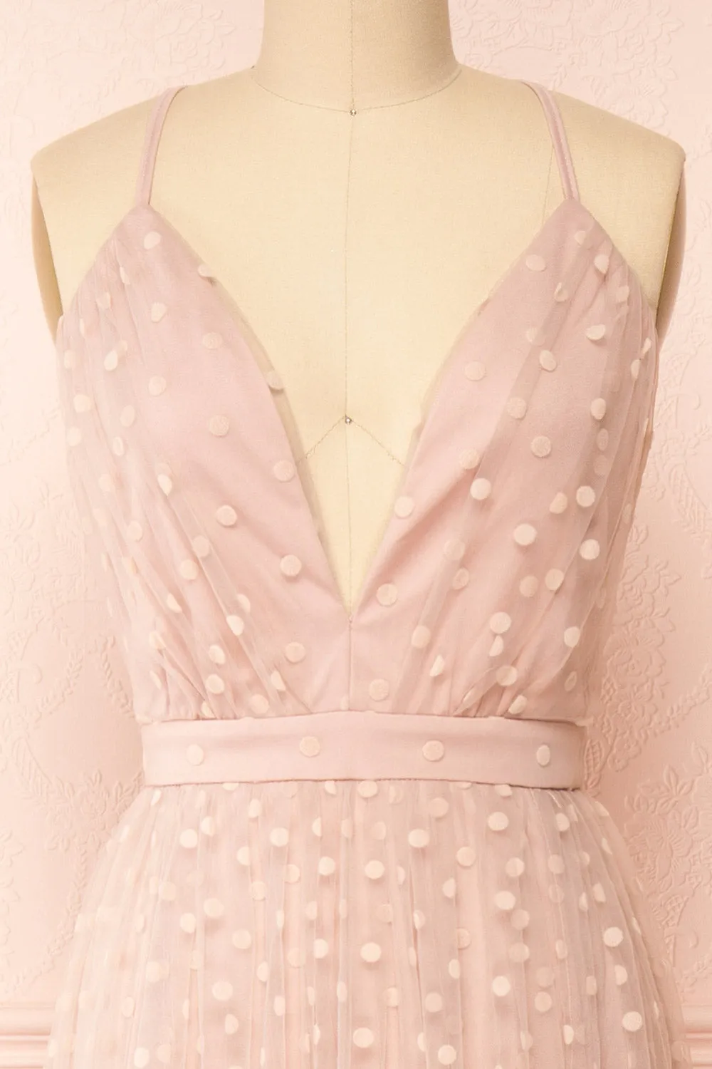 Margarida | Polka Dot Pink Tulle Maxi Dress