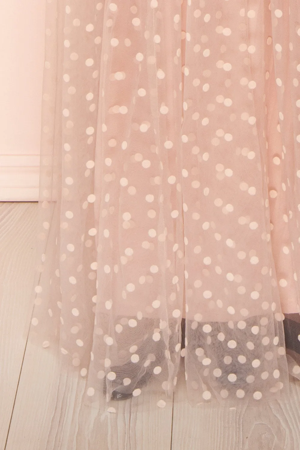 Margarida | Polka Dot Pink Tulle Maxi Dress