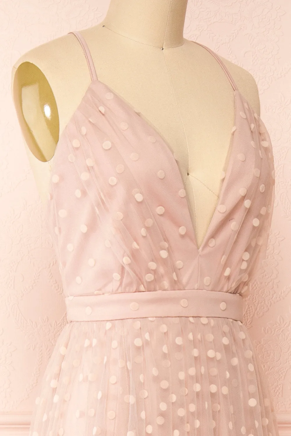 Margarida | Polka Dot Pink Tulle Maxi Dress
