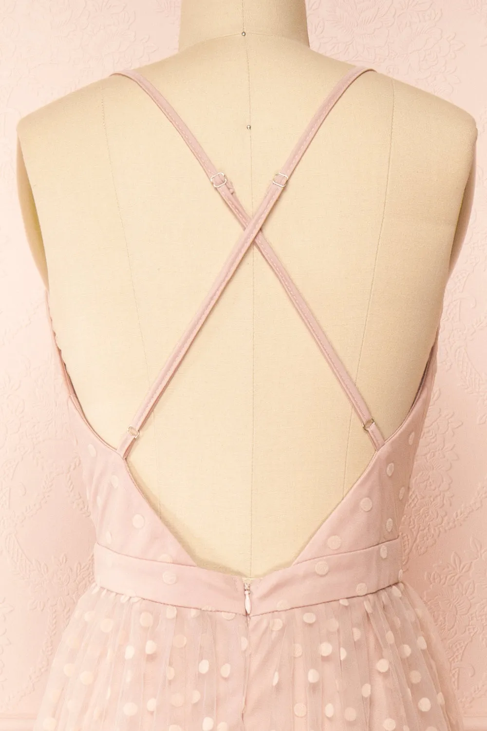 Margarida | Polka Dot Pink Tulle Maxi Dress