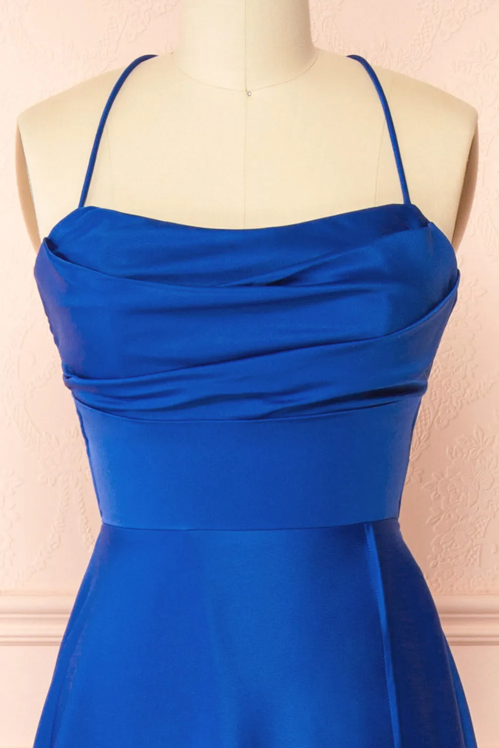 Marlys Blue | Cowl Neck Satin Maxi Dress w/ High Slit
