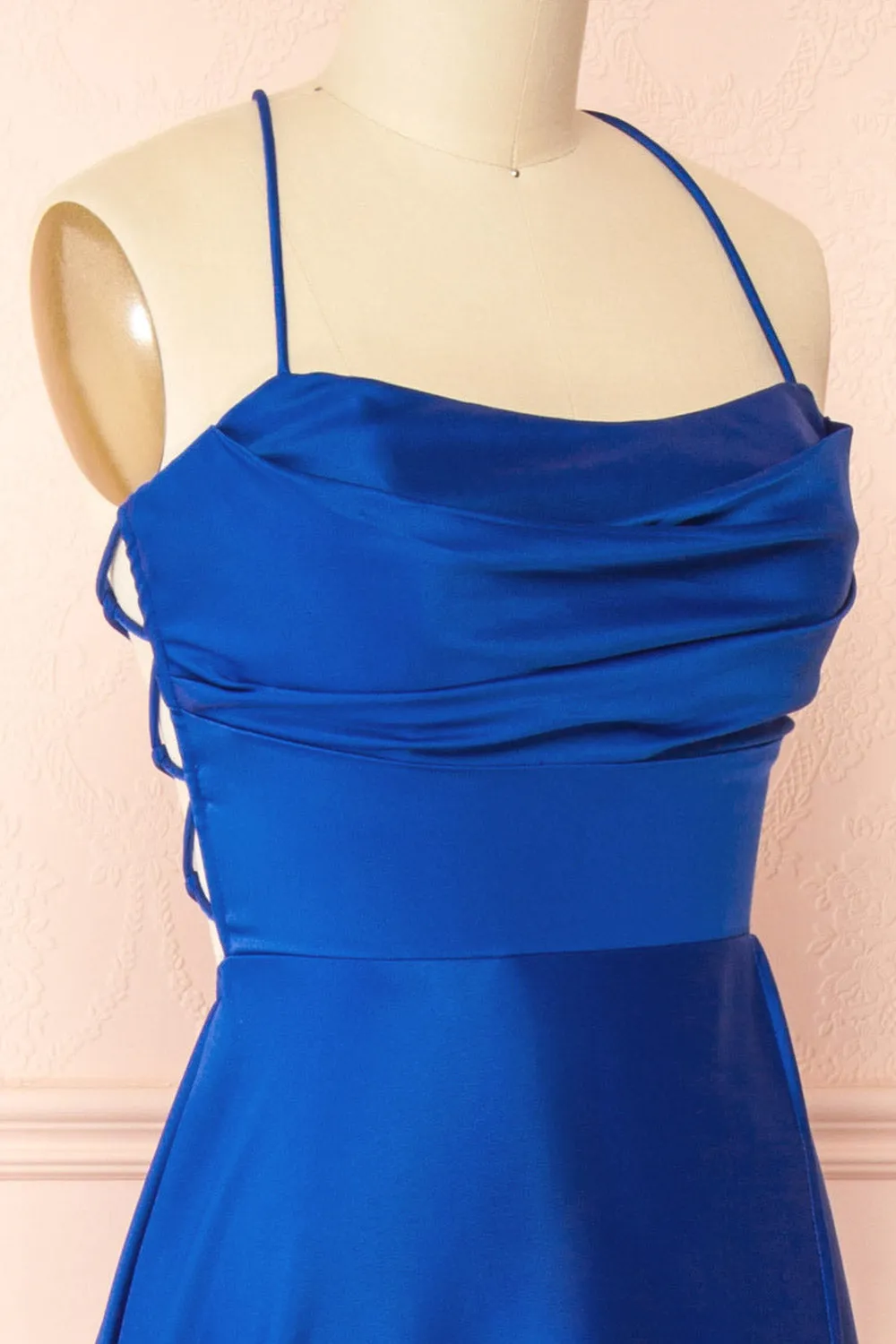 Marlys Blue | Cowl Neck Satin Maxi Dress w/ High Slit