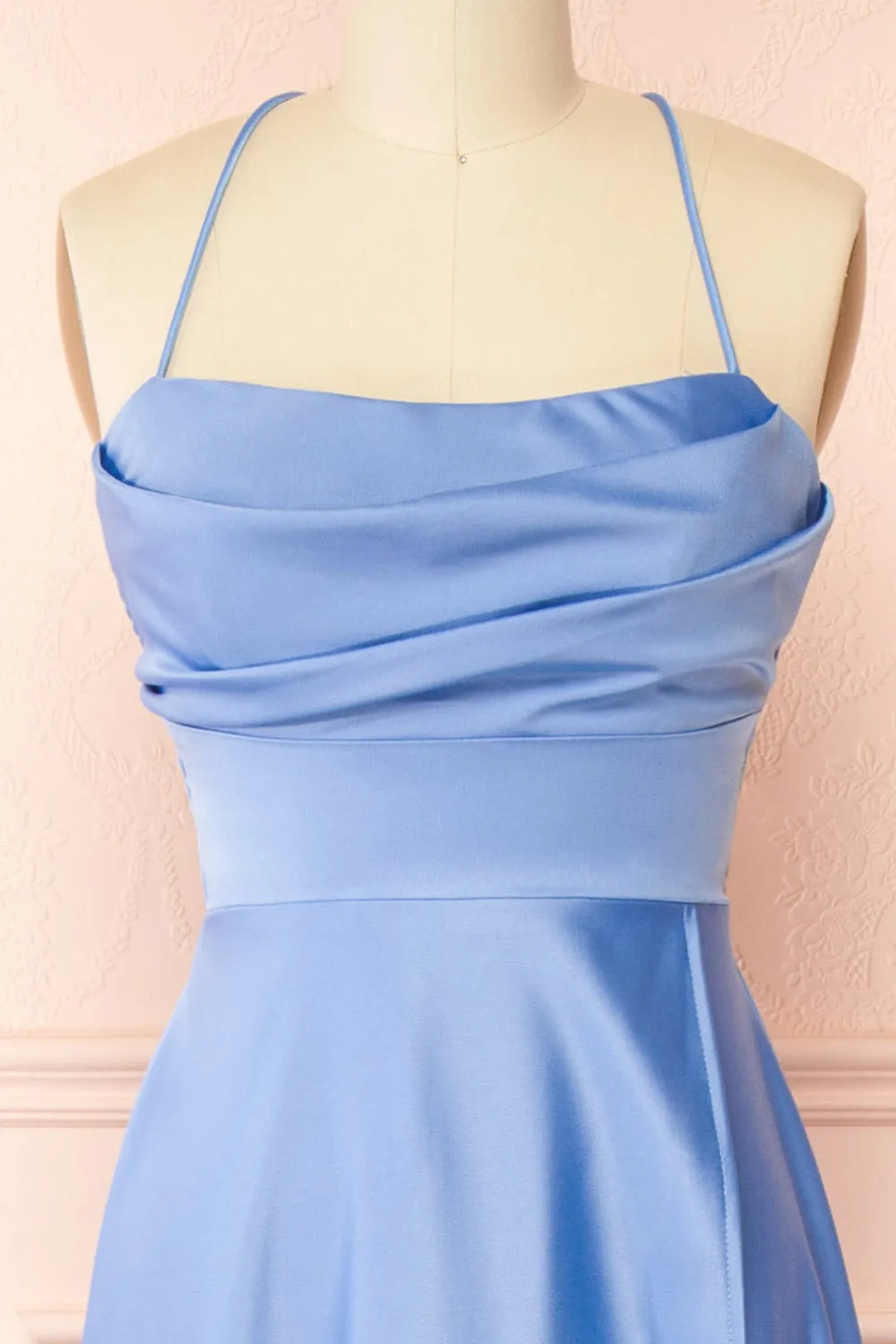 Marlys Light Blue | Cowl Neck Satin Maxi Dress w/ High Slit