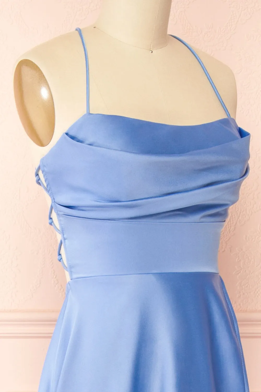 Marlys Light Blue | Cowl Neck Satin Maxi Dress w/ High Slit