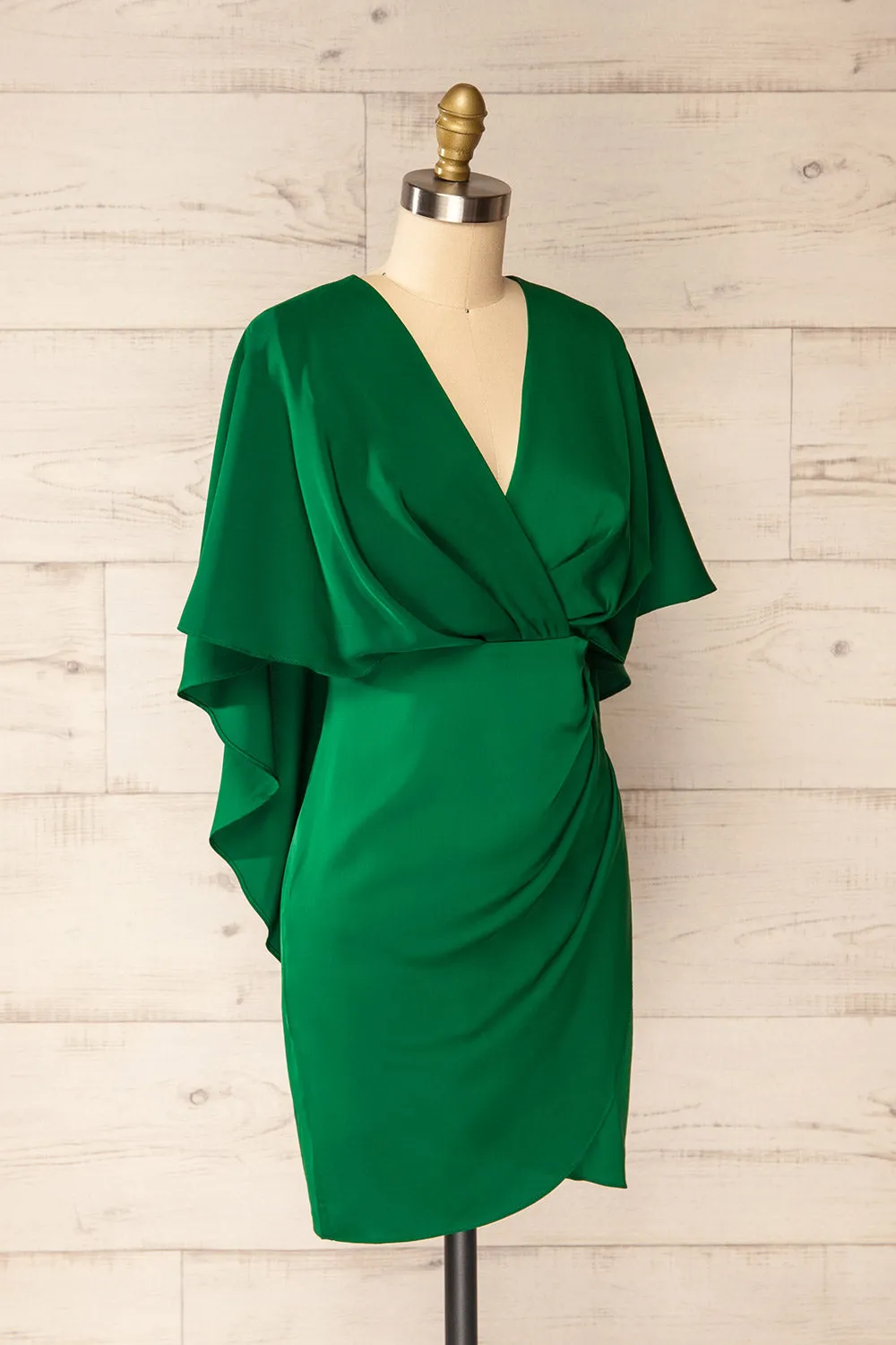 Milanoa Green | Short Satin Dress w/ Cape