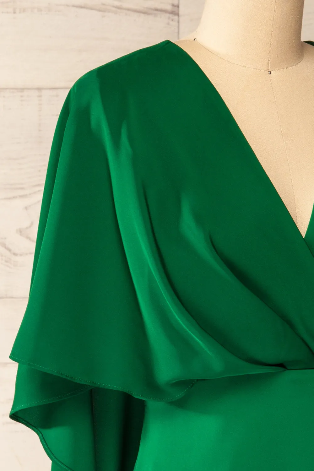 Milanoa Green | Short Satin Dress w/ Cape