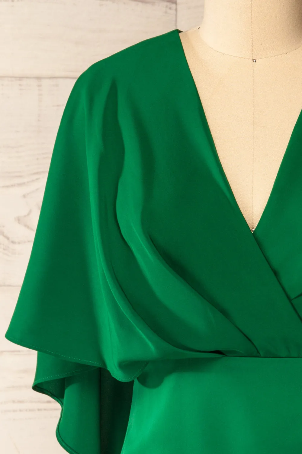 Milanoa Green | Short Satin Dress w/ Cape