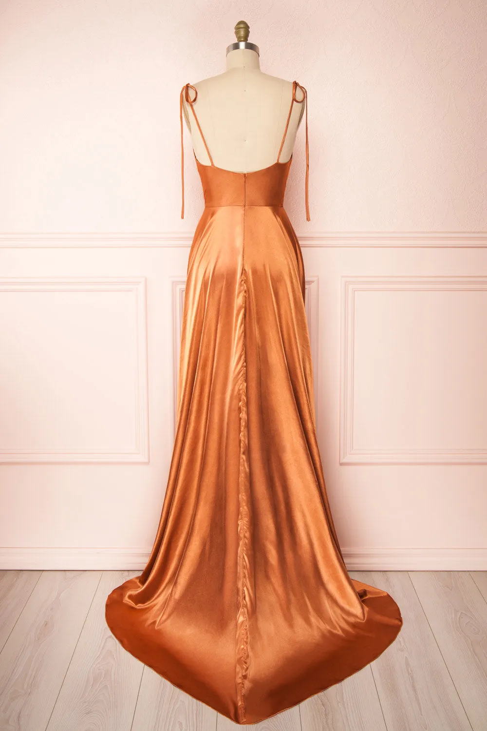 Moira Rust | Cowl Neck Satin Maxi Dress w/ High Slit