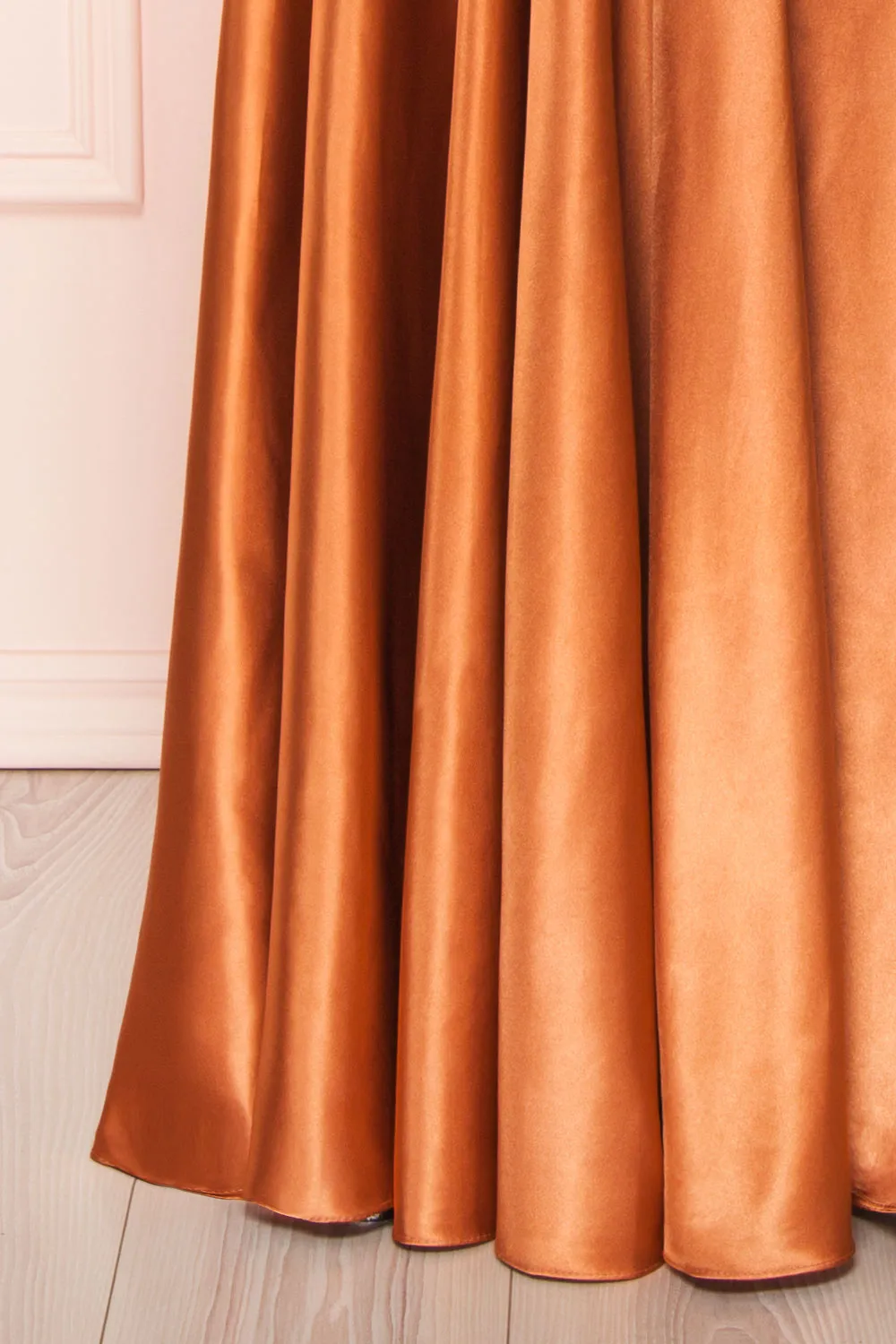 Moira Rust | Cowl Neck Satin Maxi Dress w/ High Slit