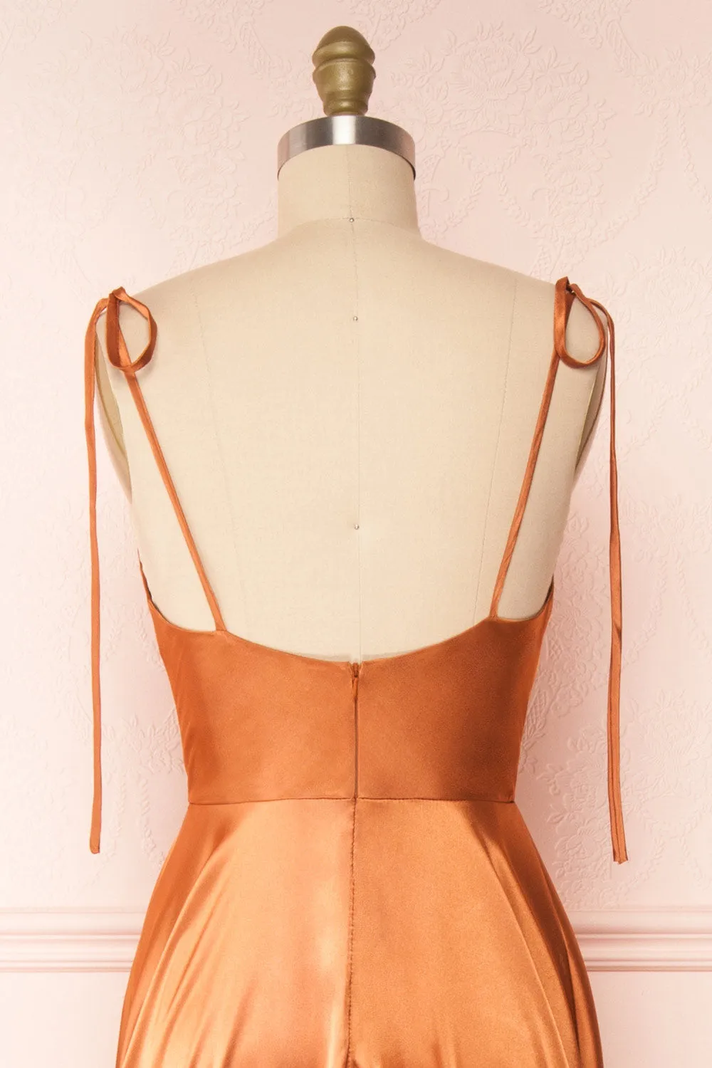 Moira Rust | Cowl Neck Satin Maxi Dress w/ High Slit