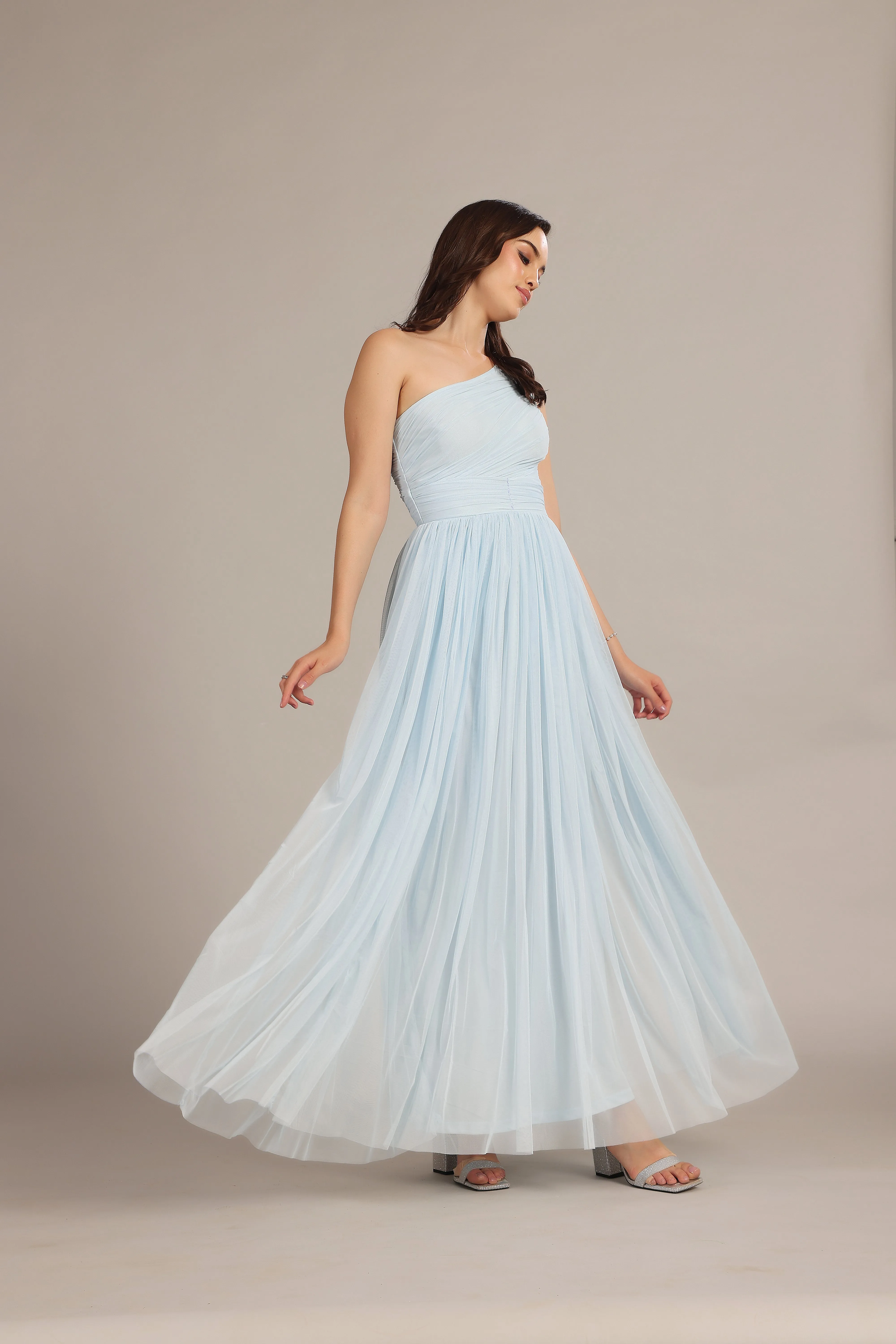 One Shoulder Maxi Dress in Powder Blue