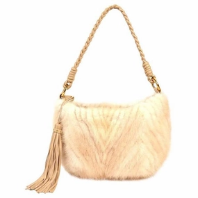 Paolo Masi White Mink and Leather Hobo Style Bag