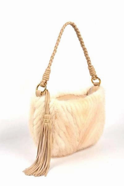 Paolo Masi White Mink and Leather Hobo Style Bag
