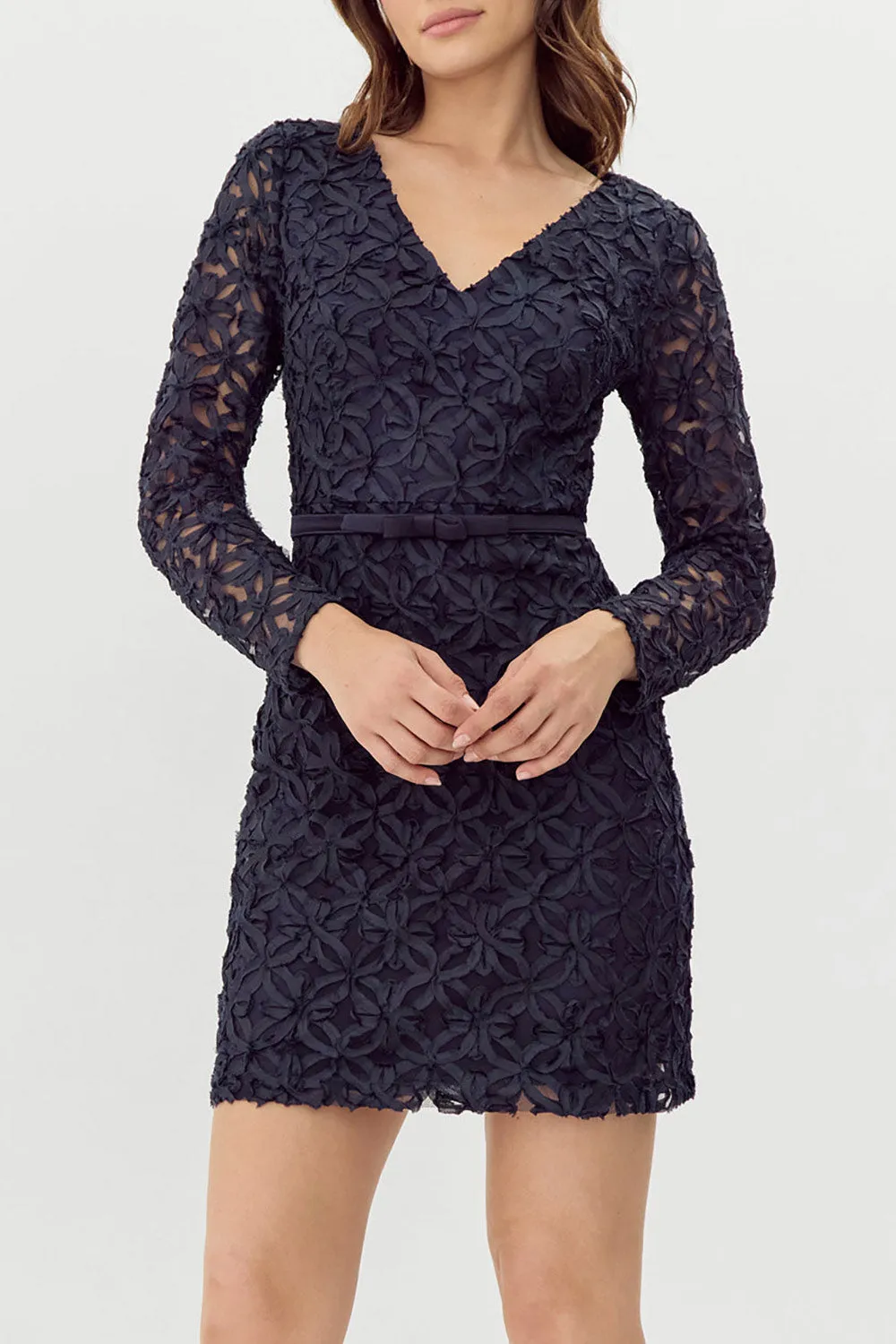 Rafaelle | Short Navy 3D Mesh Lace Dress
