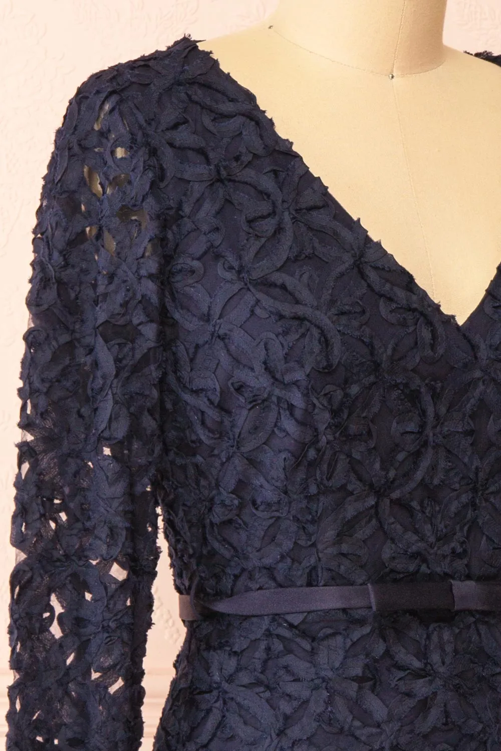 Rafaelle | Short Navy 3D Mesh Lace Dress