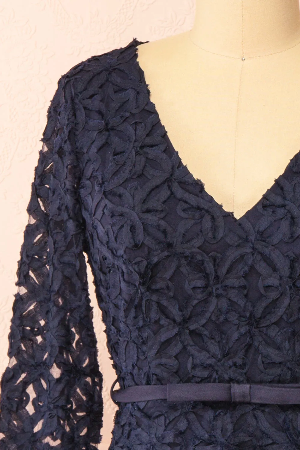 Rafaelle | Short Navy 3D Mesh Lace Dress