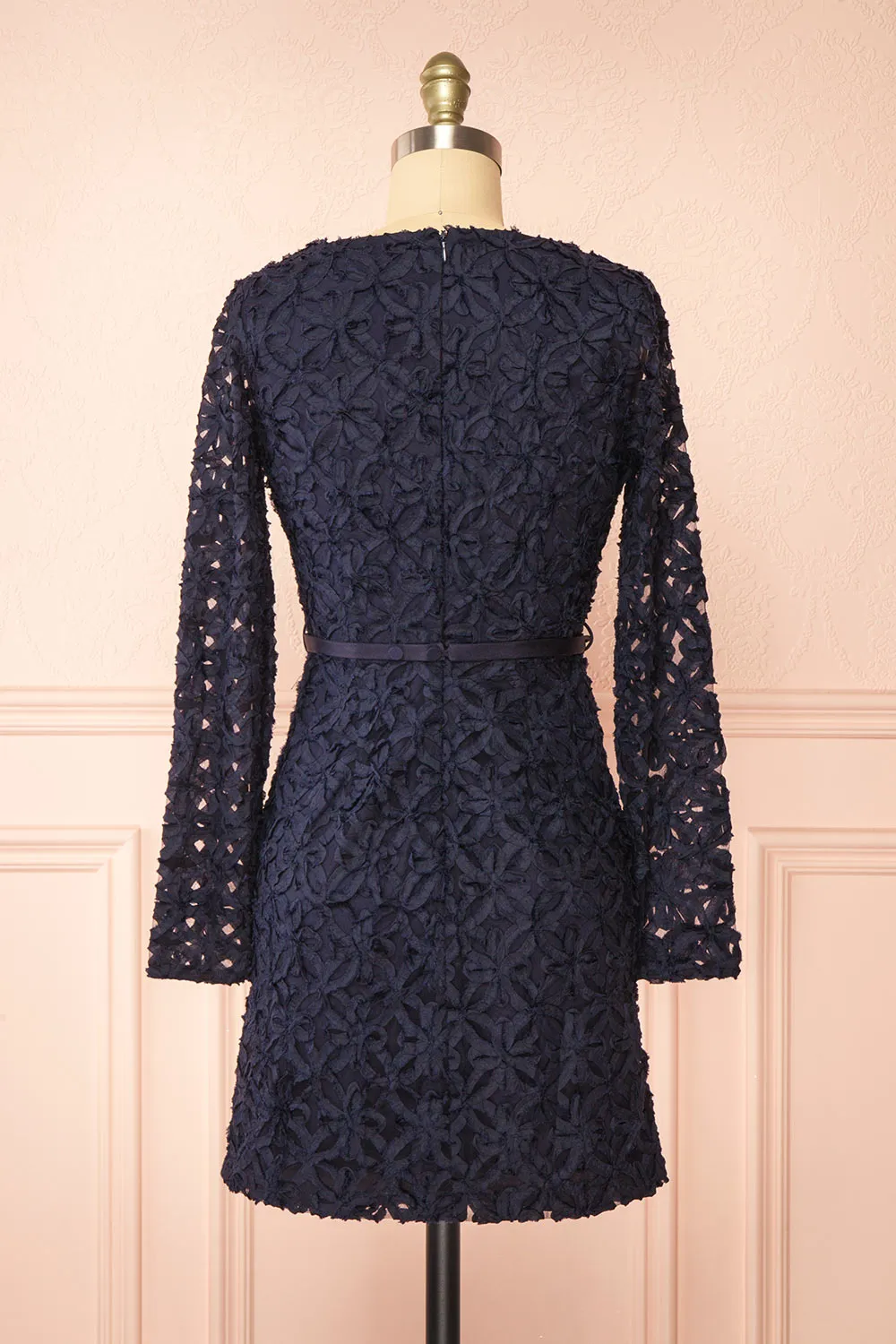 Rafaelle | Short Navy 3D Mesh Lace Dress