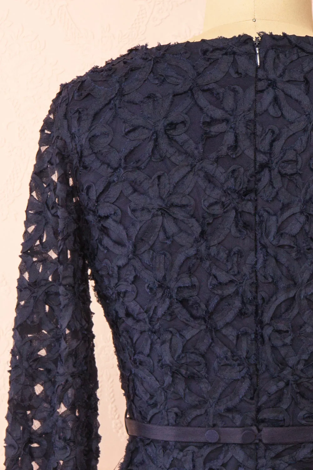 Rafaelle | Short Navy 3D Mesh Lace Dress