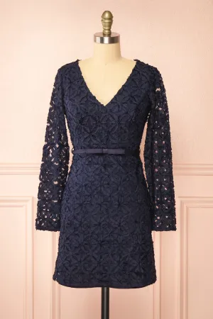 Rafaelle | Short Navy 3D Mesh Lace Dress