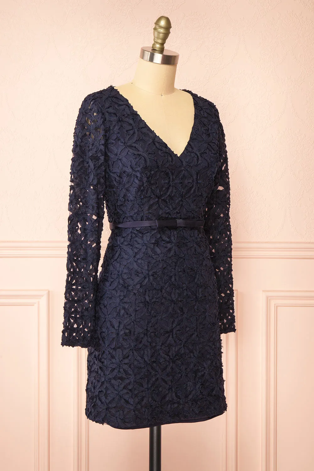 Rafaelle | Short Navy 3D Mesh Lace Dress