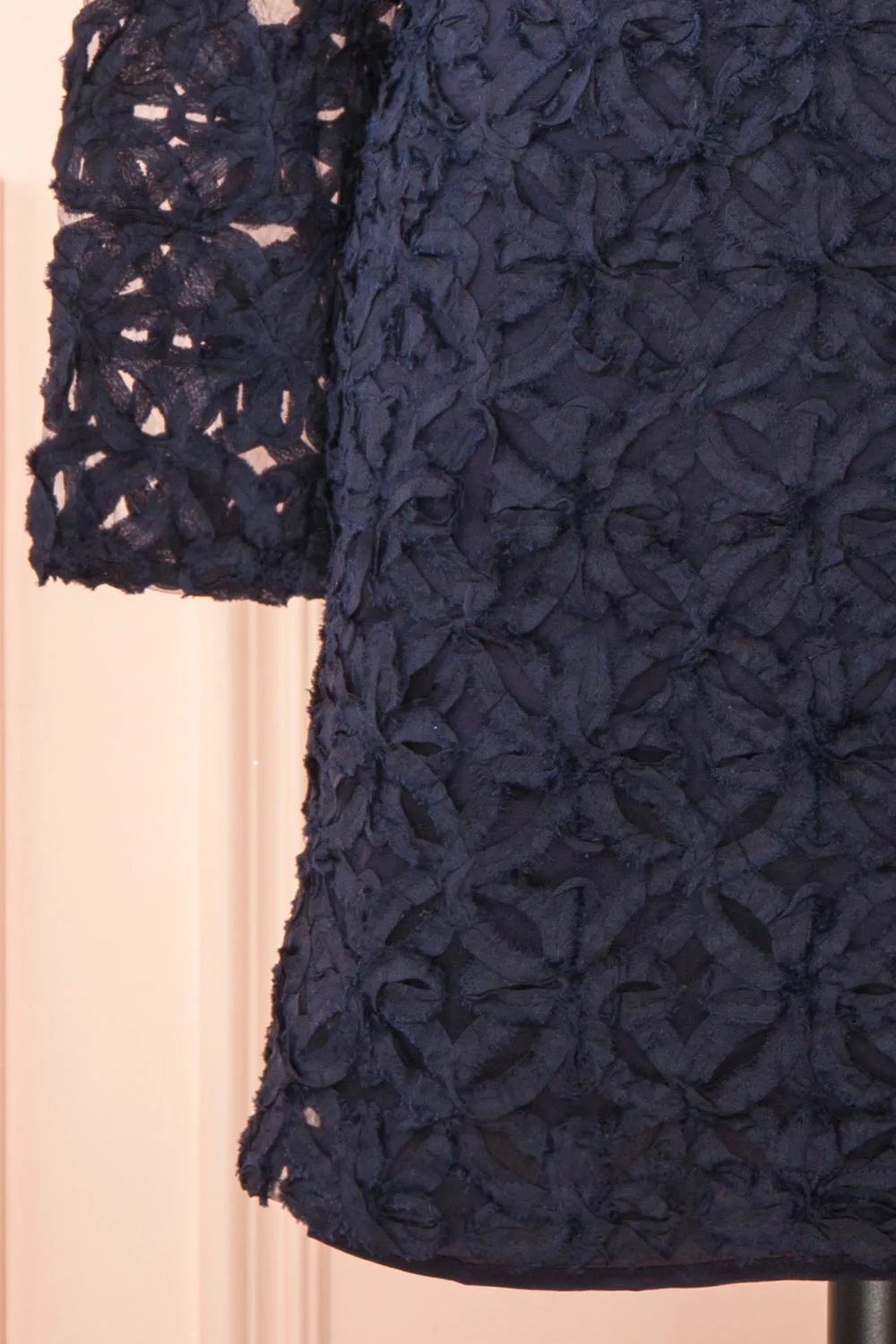 Rafaelle | Short Navy 3D Mesh Lace Dress