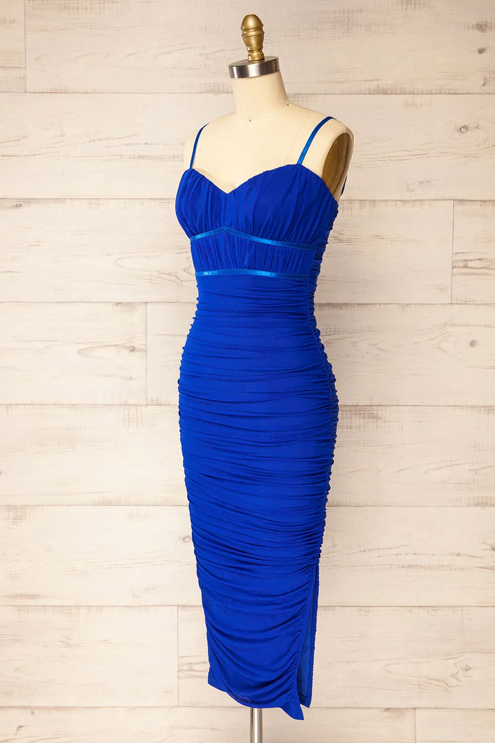 Rilievo Blue | Ruched Fitted Midi Dress