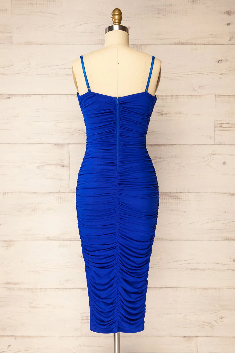 Rilievo Blue | Ruched Fitted Midi Dress