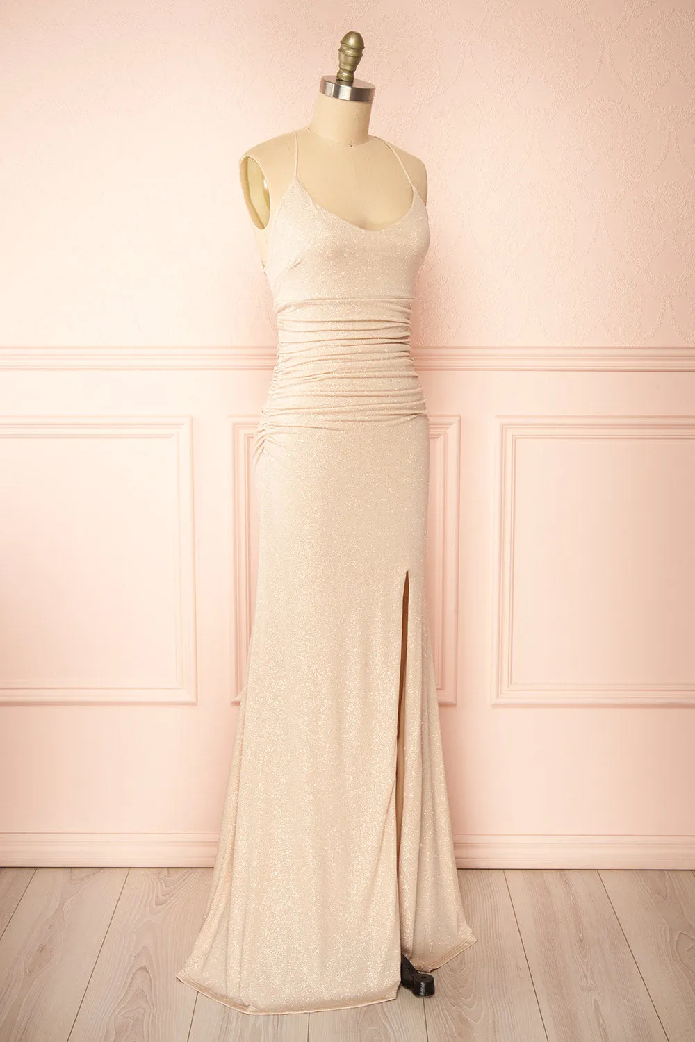 Samira Champagne | Sparkly Mermaid Maxi Dress w/ Slit