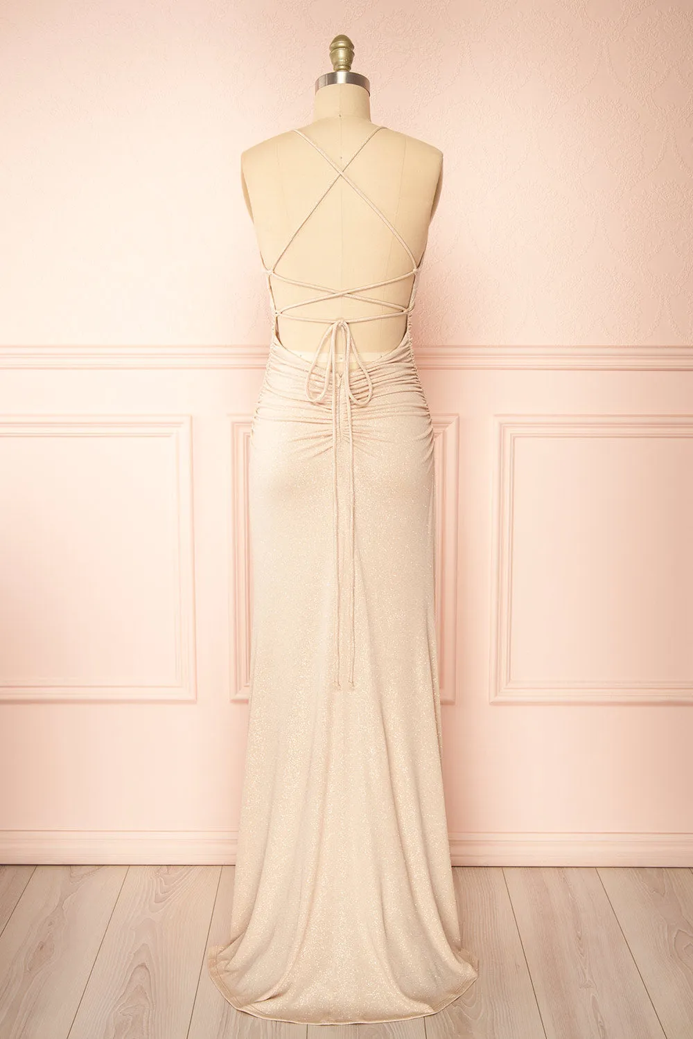 Samira Champagne | Sparkly Mermaid Maxi Dress w/ Slit