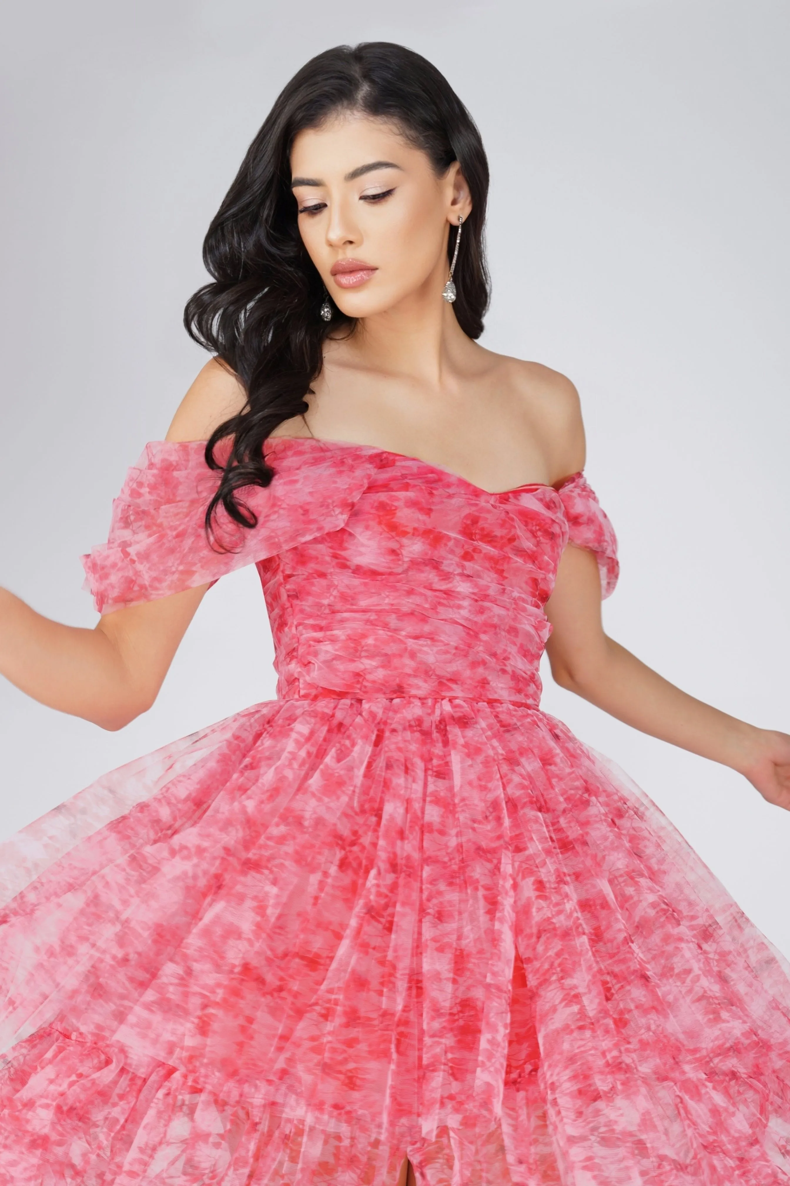 Sydney Tulle Maxi Dress in Red Print