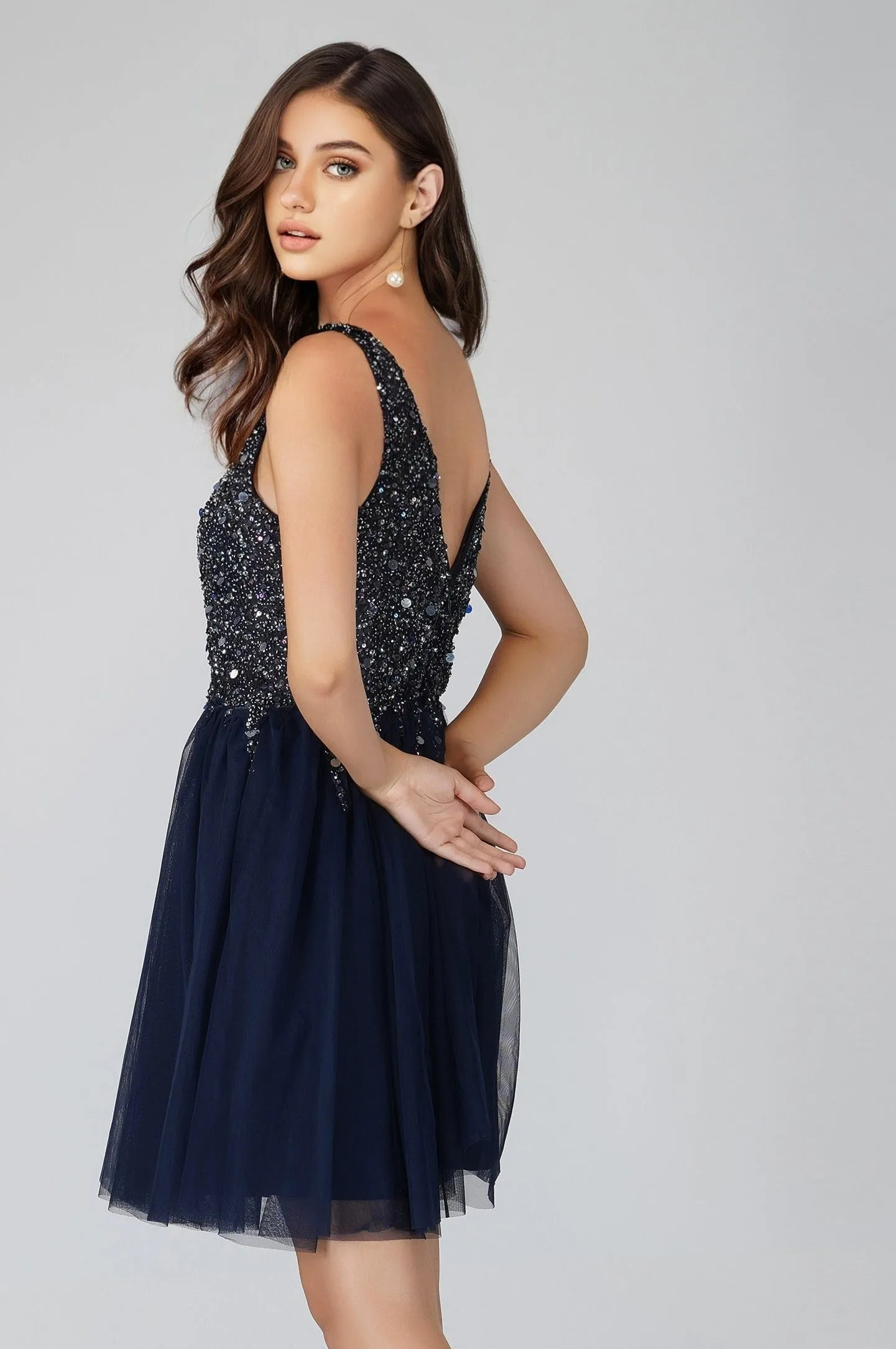 Symphony Dark Blue Embellished Mini Dress