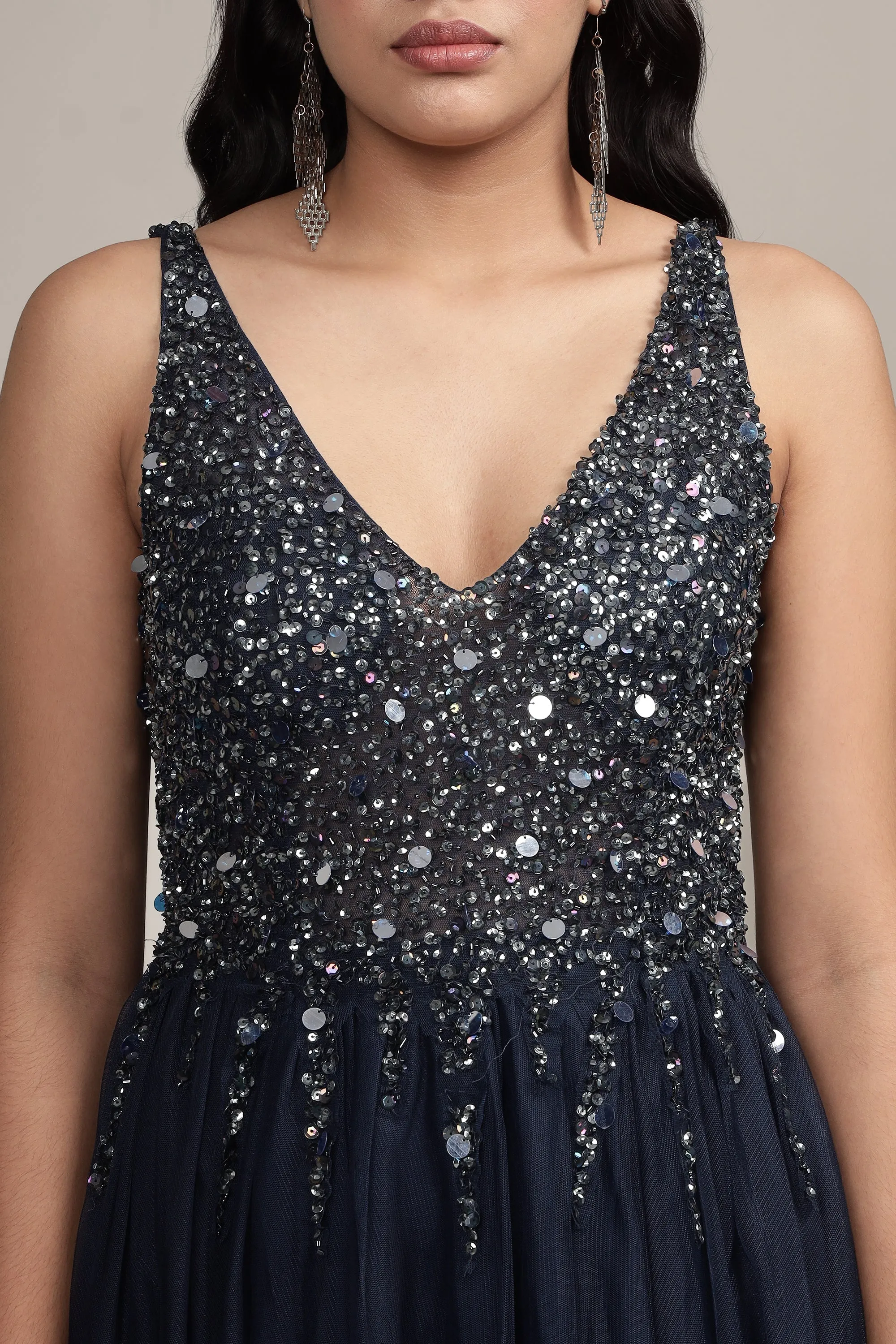 Symphony Dark Blue Embellished Mini Dress